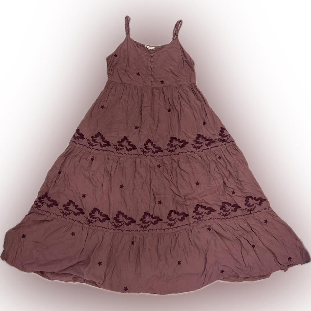 easel Mauve Tiered Embroidered Maxi Dress